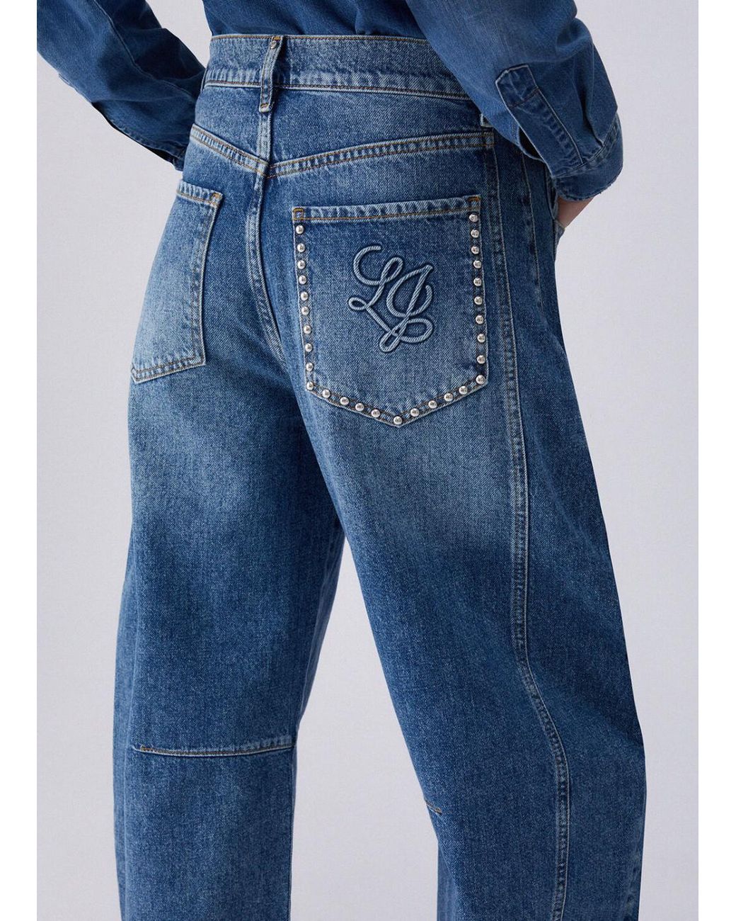 Liu Jo Blue Studded Back-Pocket Jeans