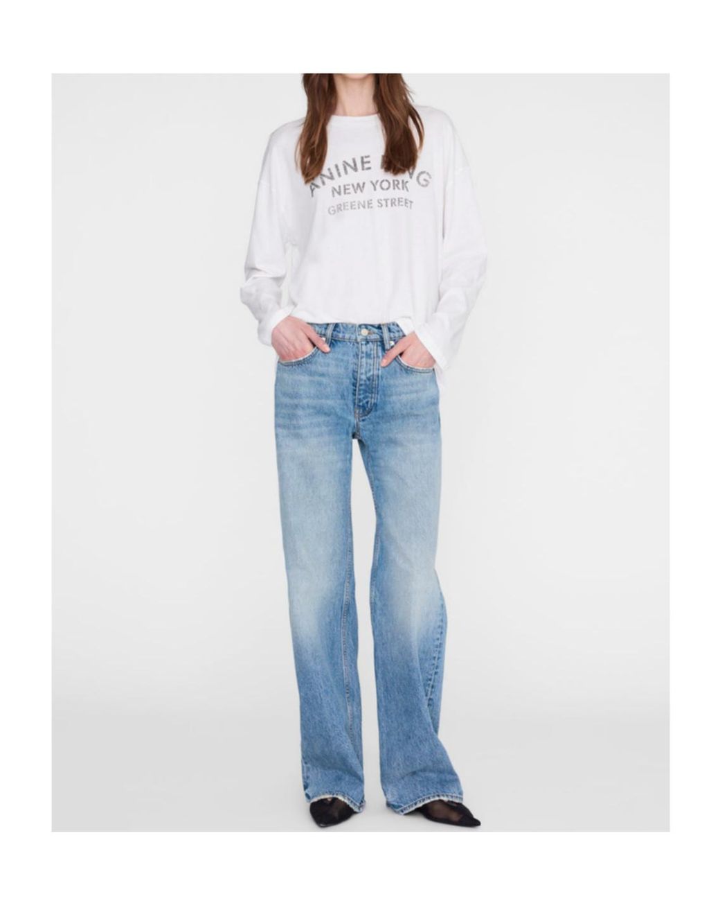 Anine Bing White Long-Sleeved Crewneck T-Shirt