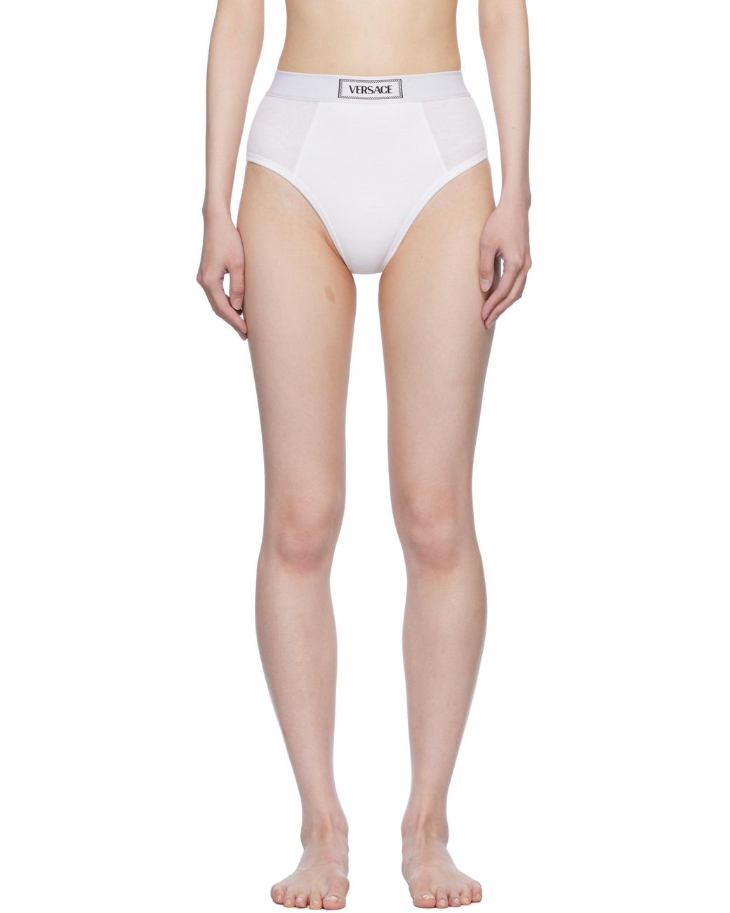 Versace White High-Waist Logo-Waistband Briefs