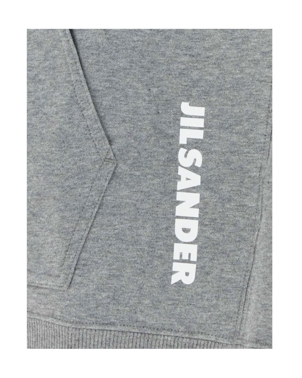 Jil Sander Gray Drawstring Zip-Up Hoodie