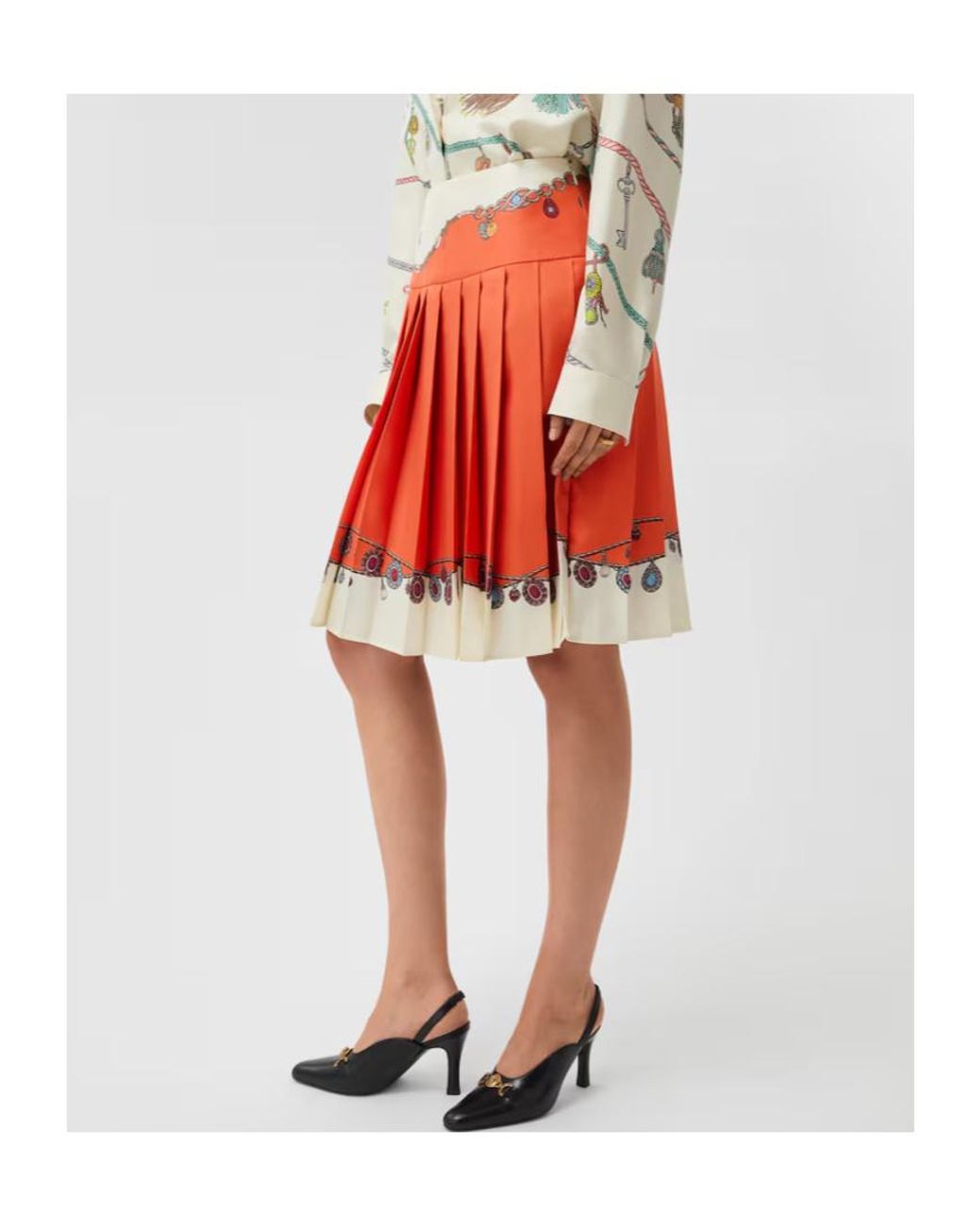 Versace Orange Stolen Jewels Silk Midi Skirt