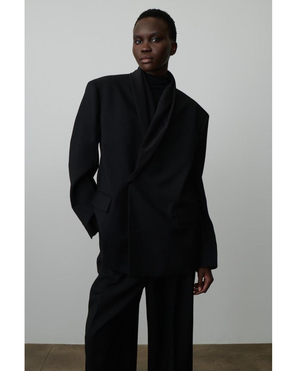 The Row Black Double-Breasted Tuxedo Suit Coat