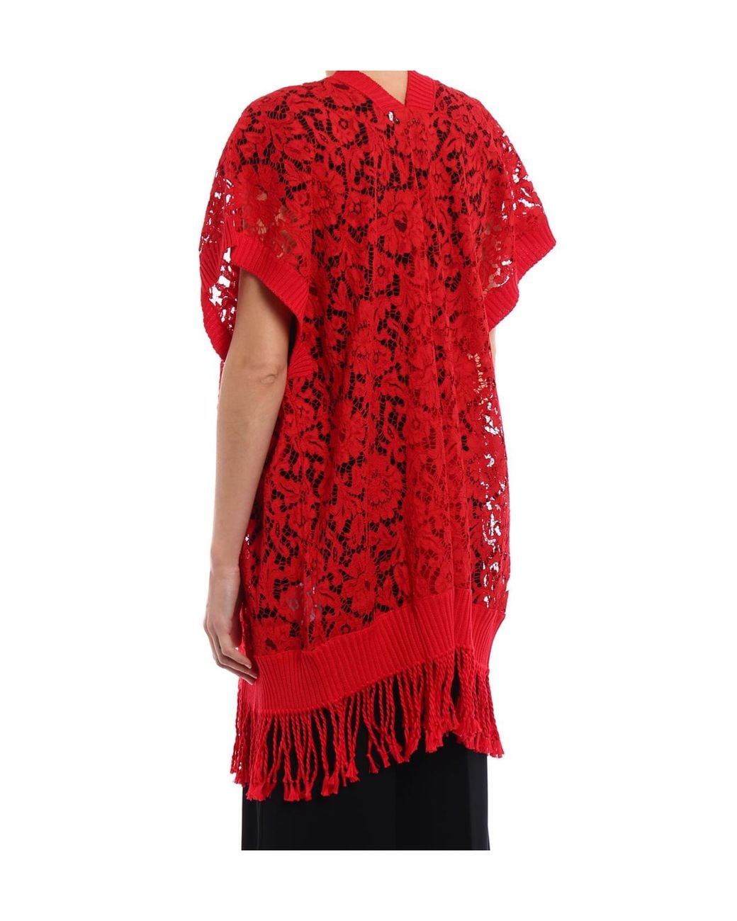 Valentino Red Fringed Cardigan