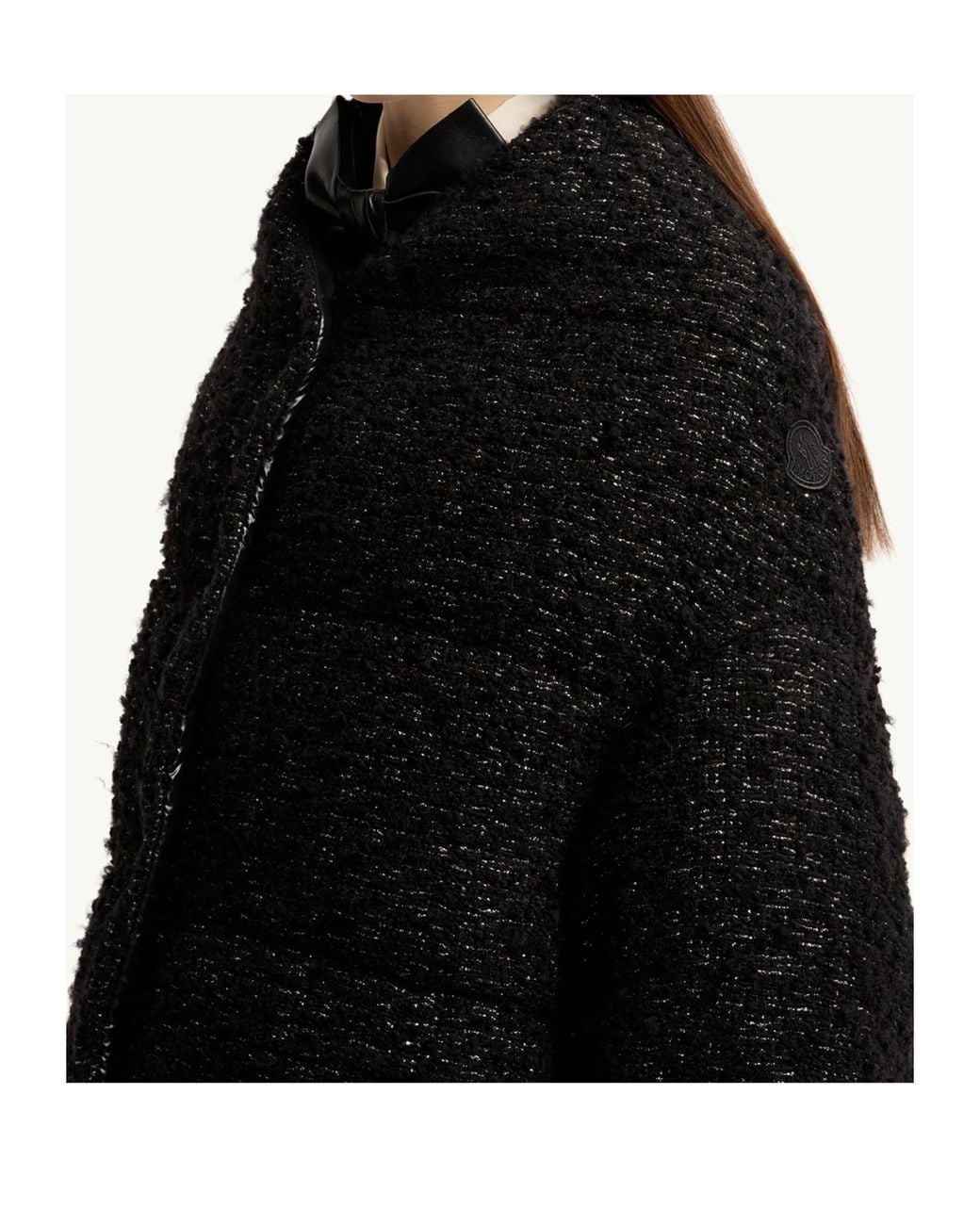 Moncler Black Wool Blend Tweed Cape