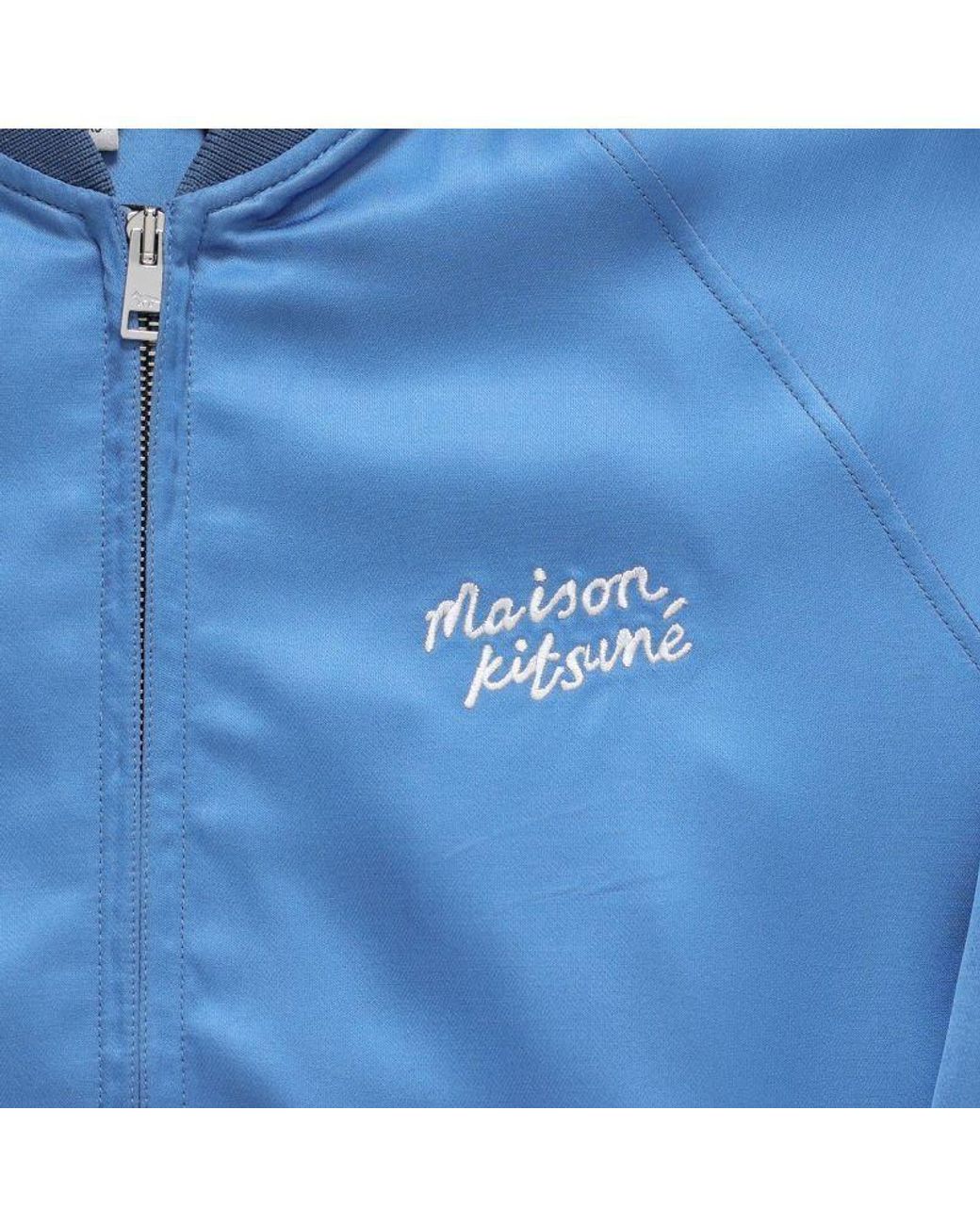 Maison Kitsuné Blue Maison Kitsuné Teddy Logo Embroidered Satin Bomber Jacket