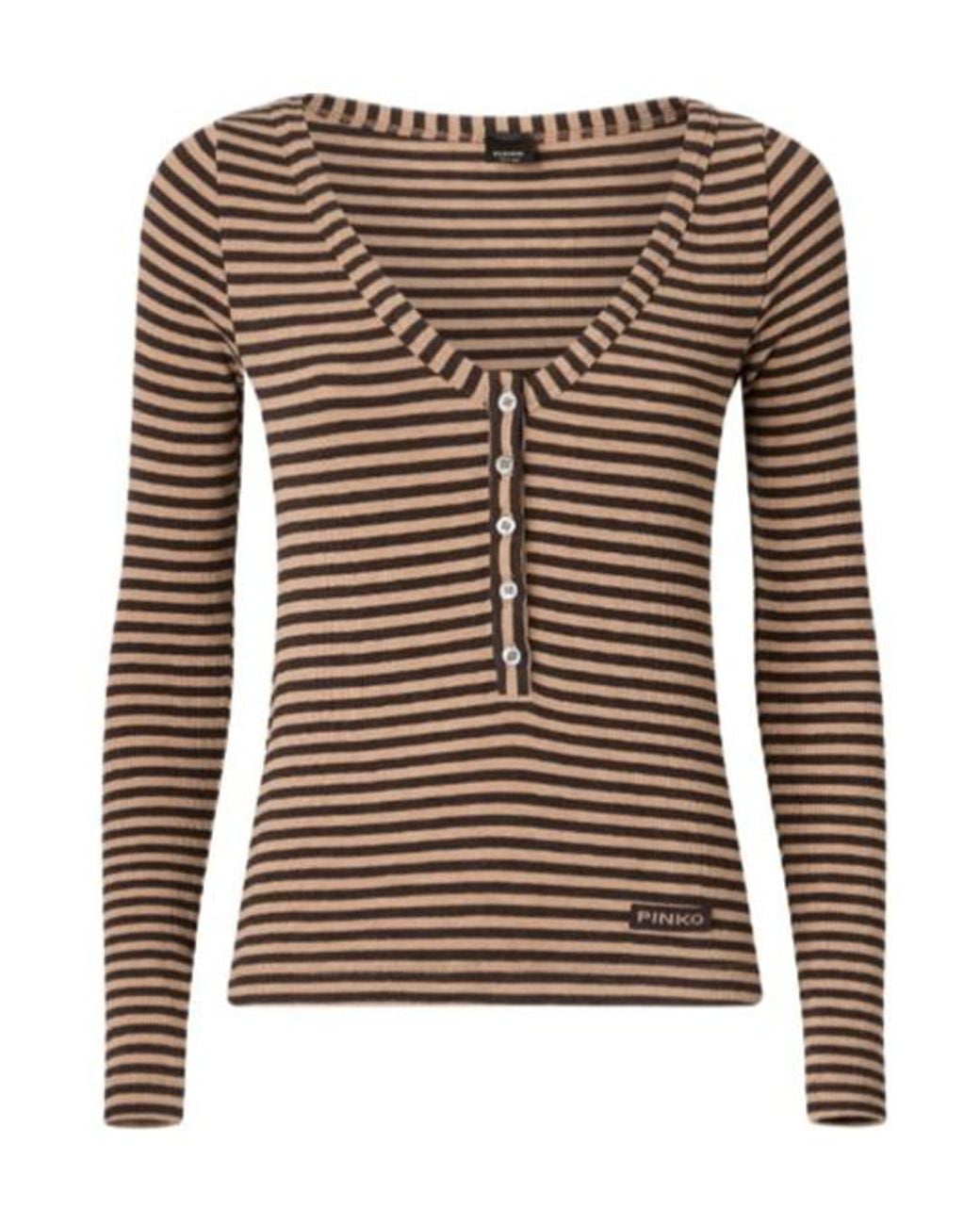 Pinko Brown Striped Henley Sweater