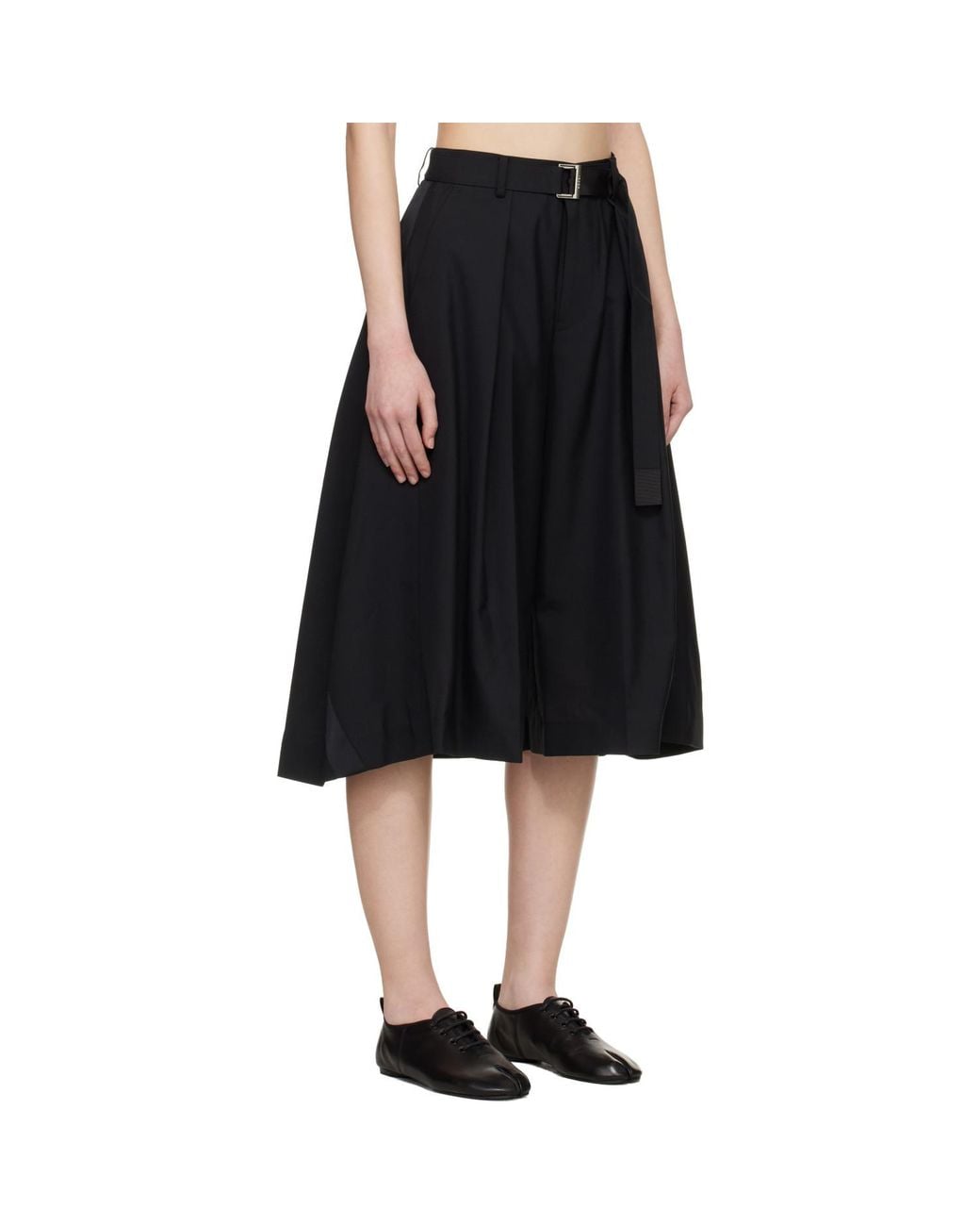 Sacai Black Wide-Leg Cropped Trousers