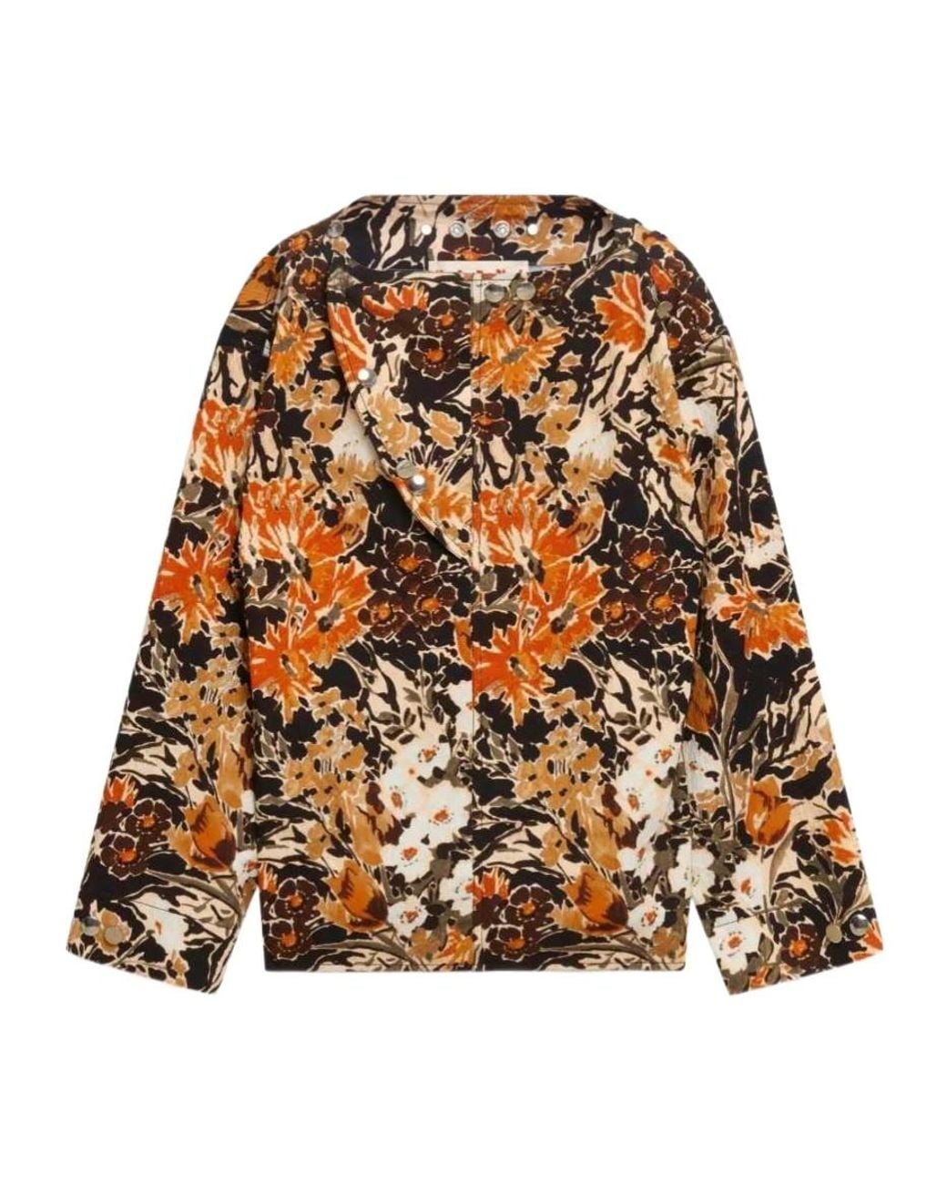 Marni Brown Cloqué Top With Extreme Bouquet Print