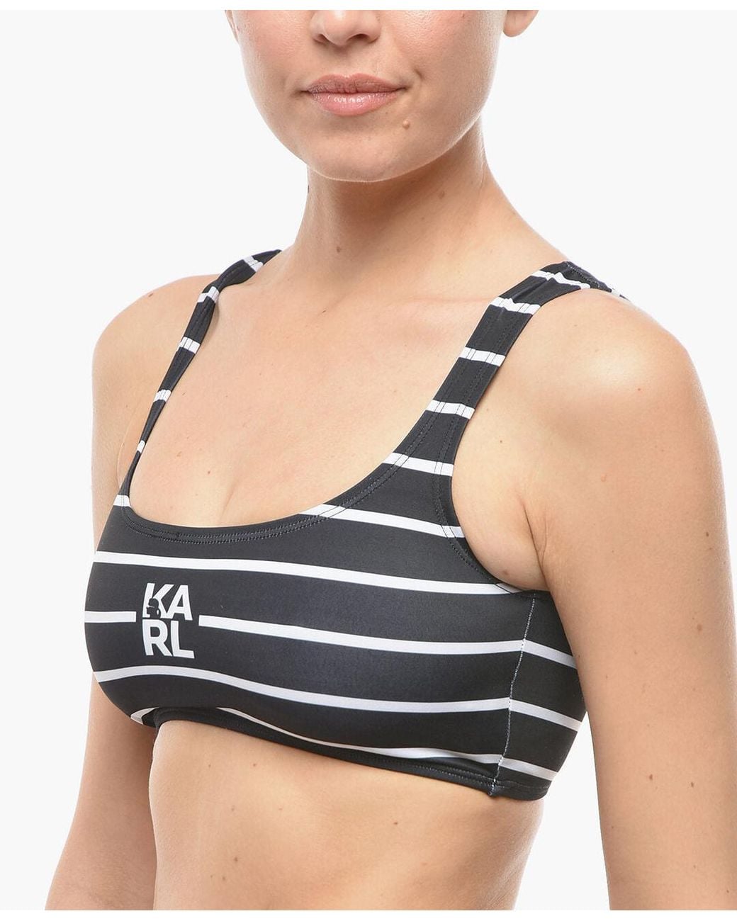 Karl Lagerfeld Black Striped Plunge Bikini Top