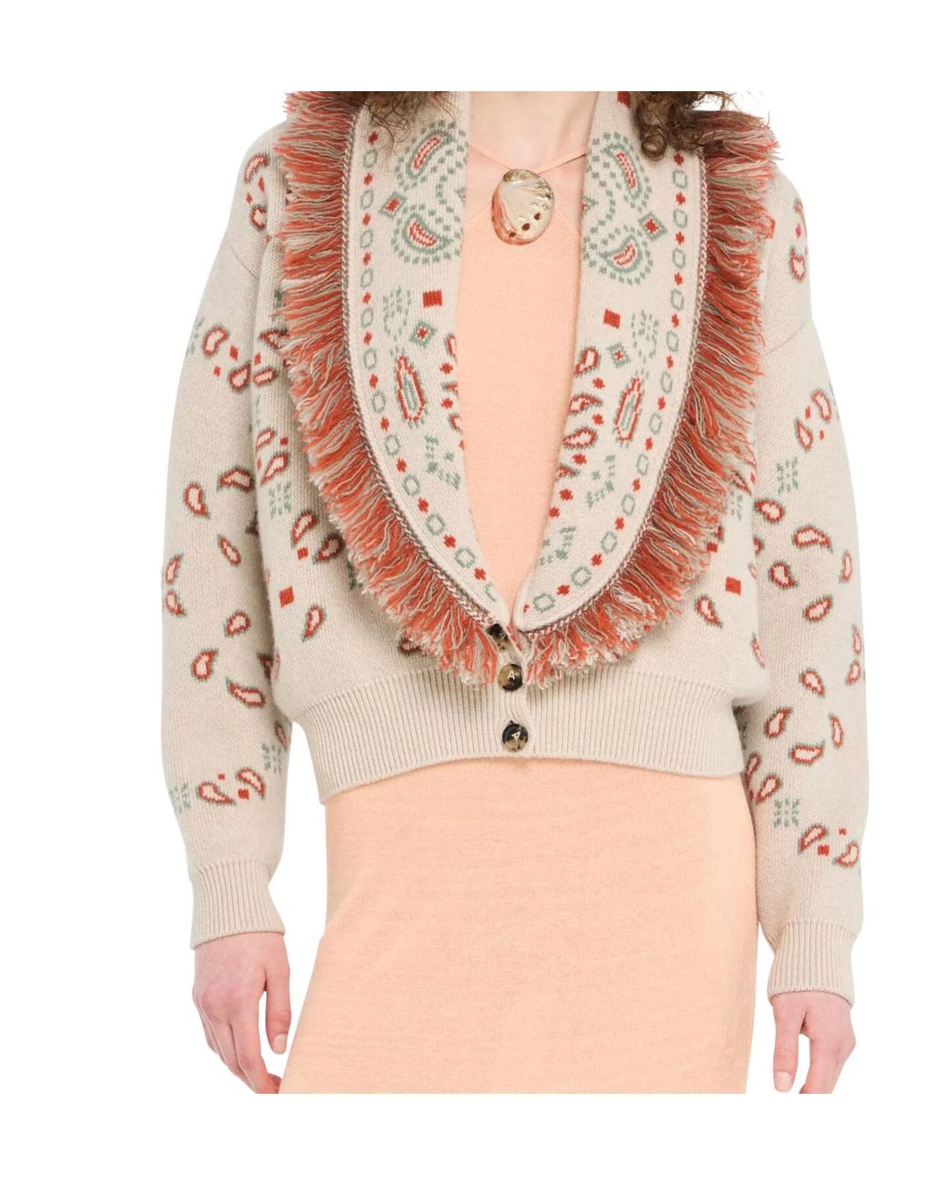 Alanui Natural Bandana Jacquard Cardi-Bomber Style Cardigan