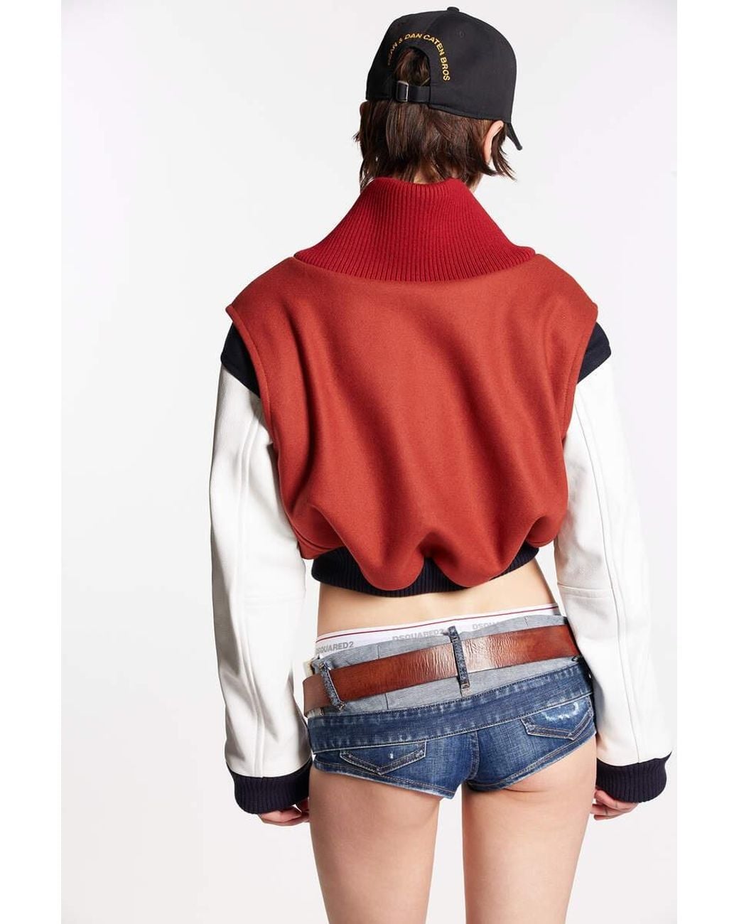 DSquared² Red Logo-Patch Panelled Bomber Jacket