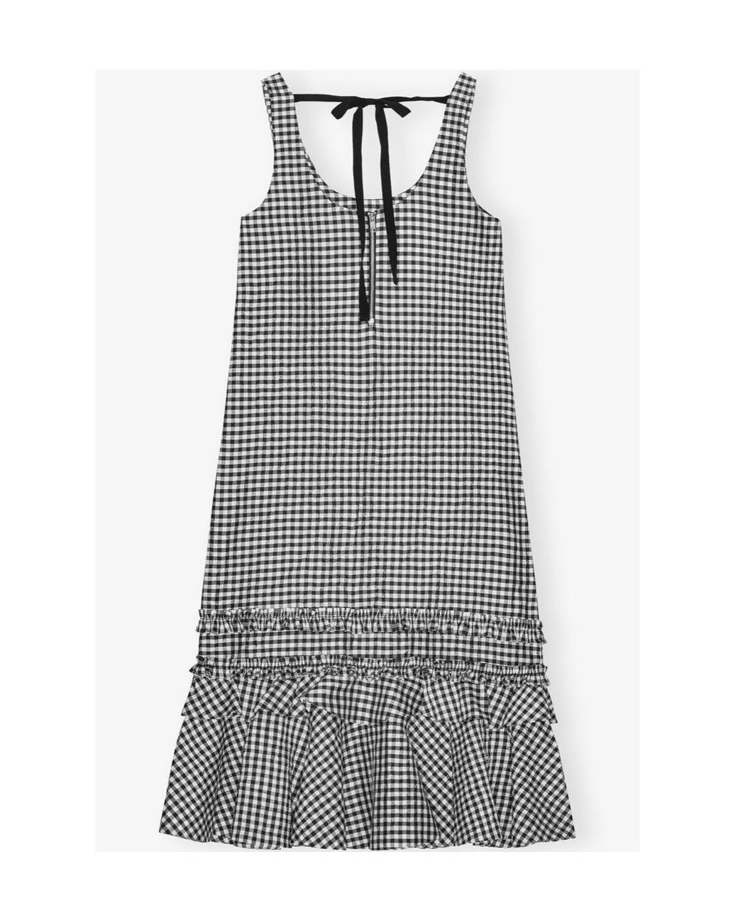 Ganni Gray Checked Sleeveless Midi Dress