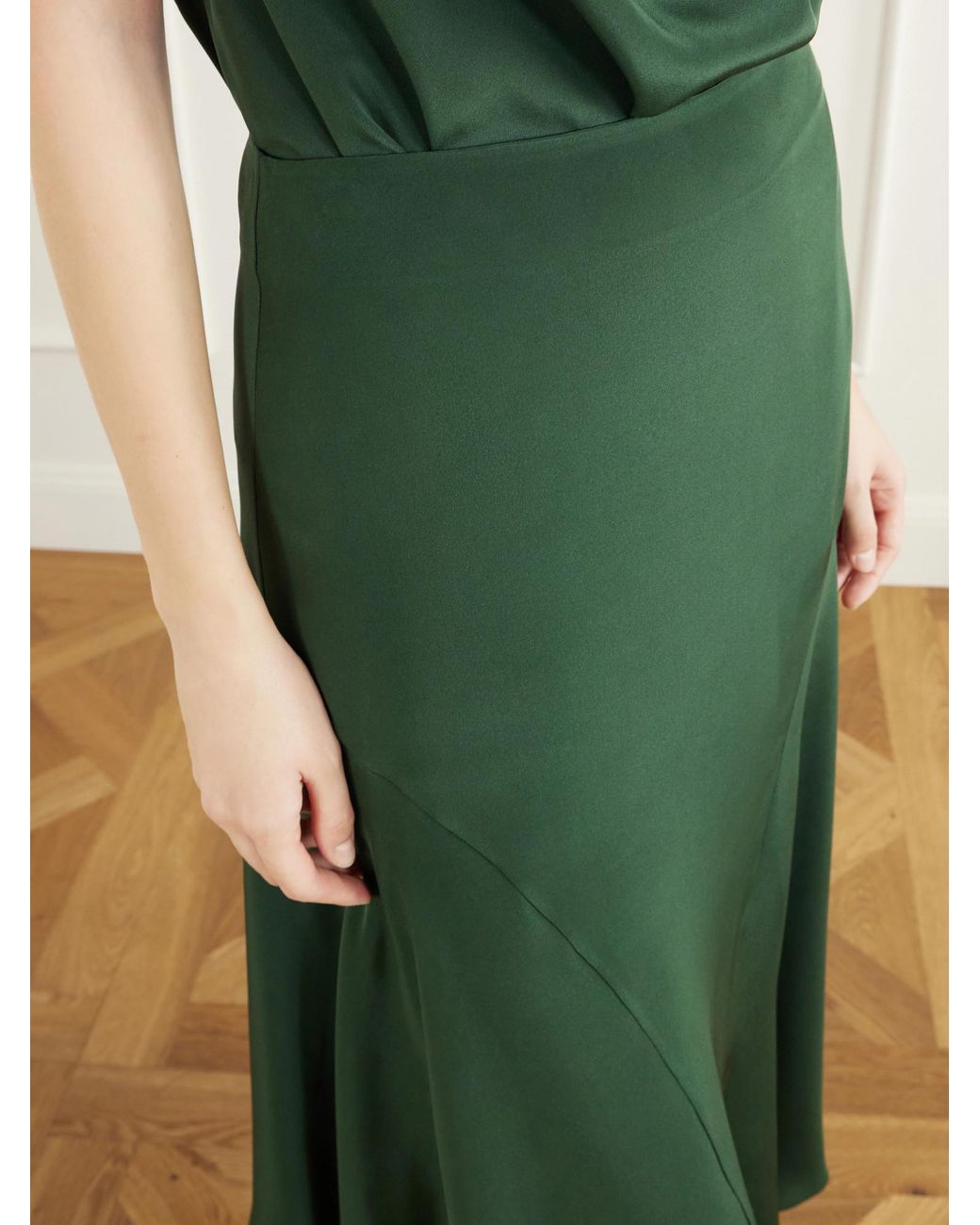 Altuzarra Green Paneled Silk-Satin Midi Skirt