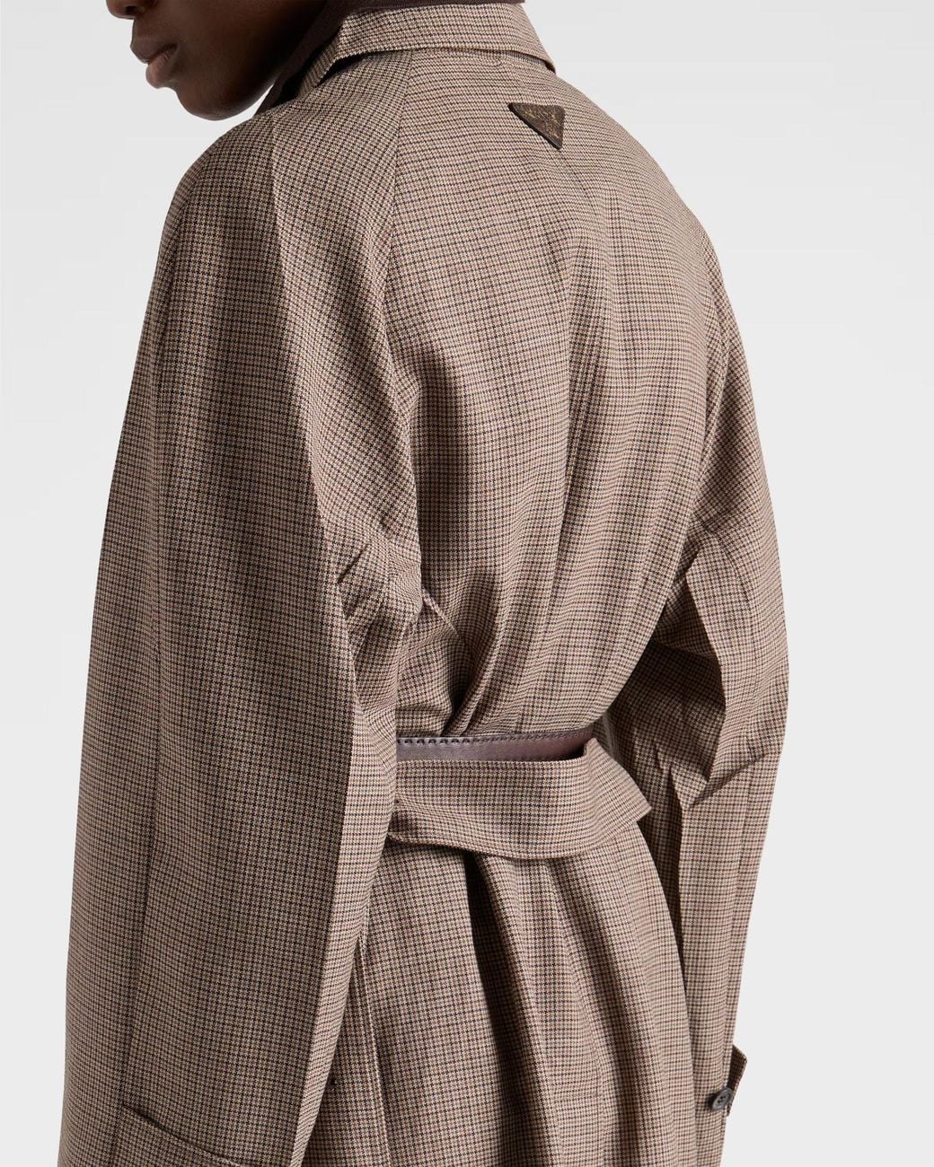 Prada Brown Single-Breasted Houndstooth Check Wool Coat