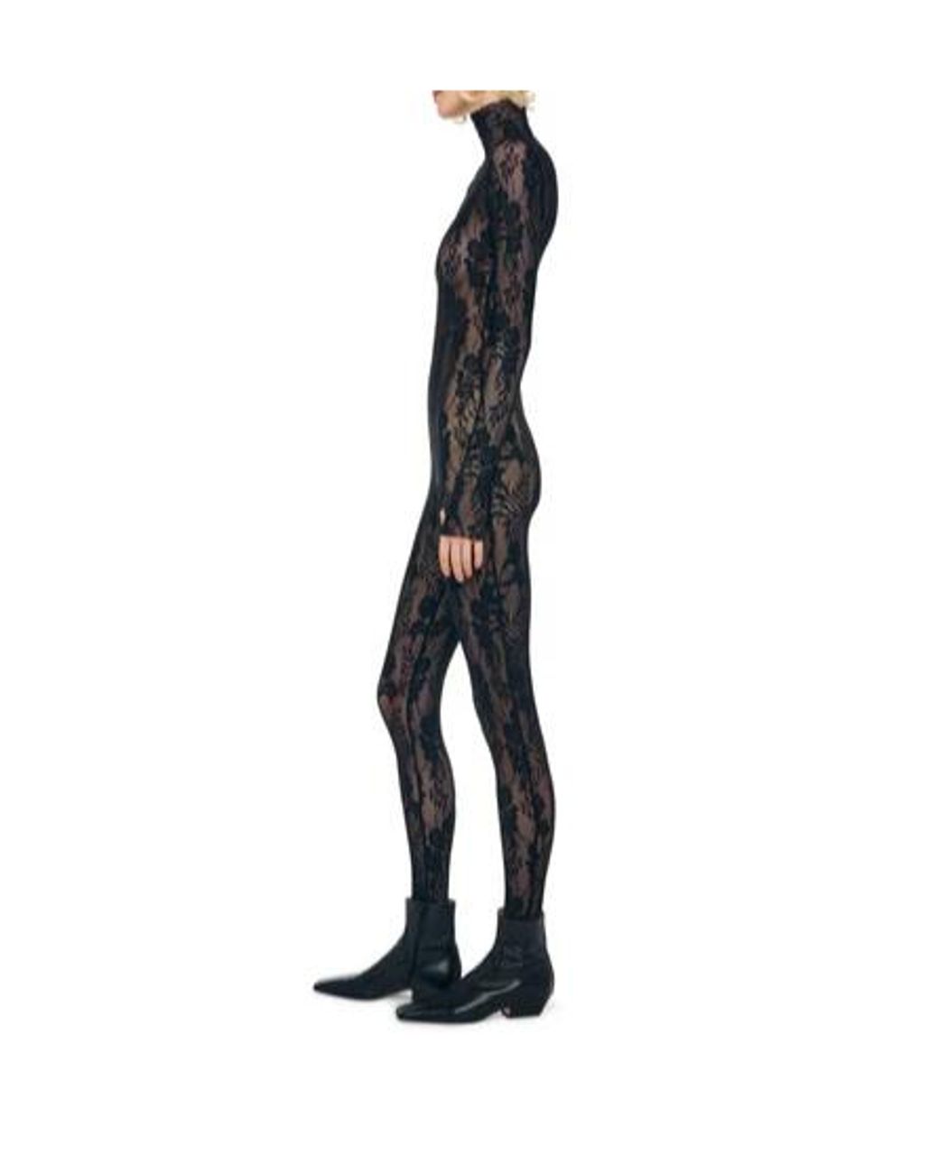 Norma Kamali Black Lace Mesh Long-Sleeve Jumpsuit