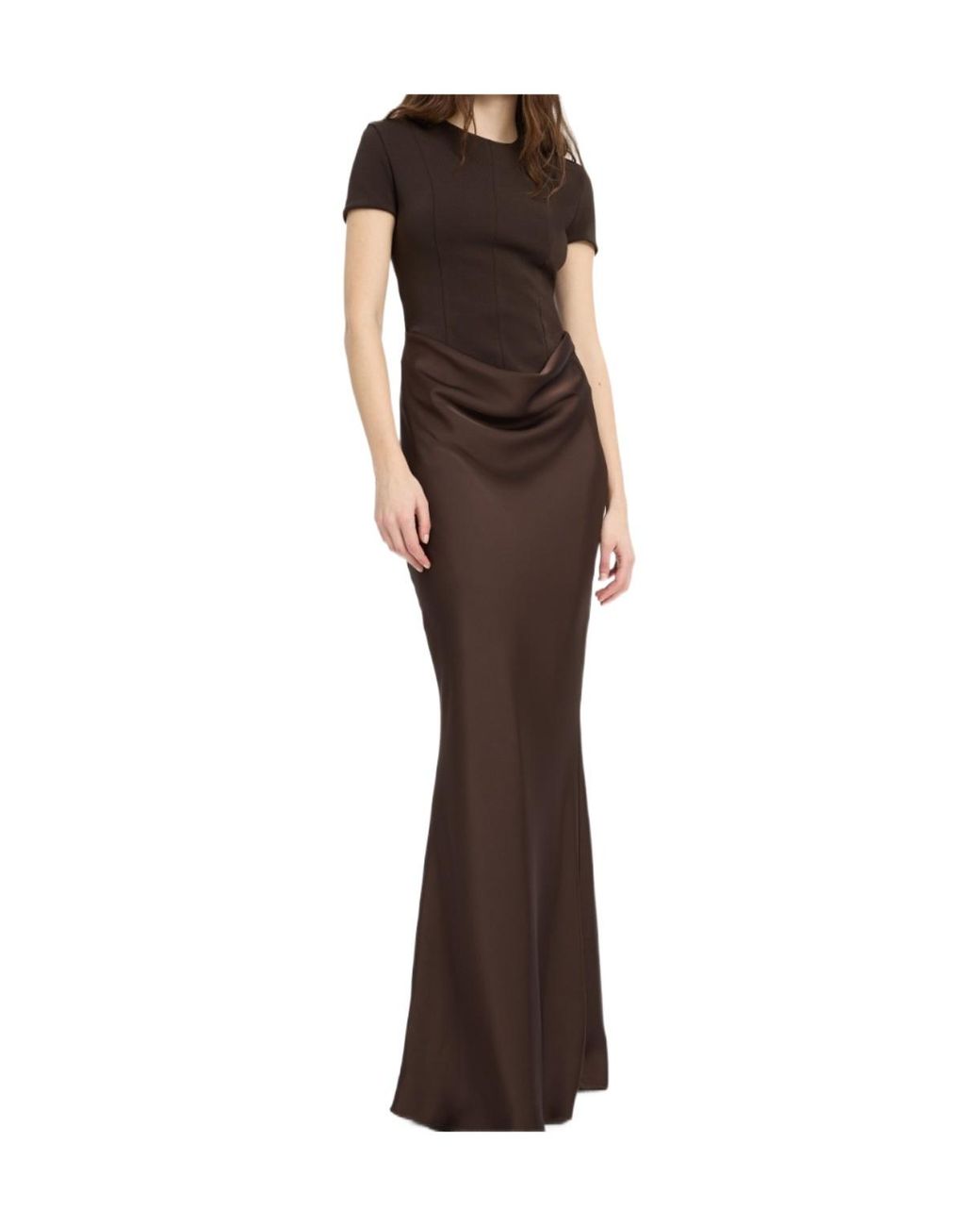 ROTATE BIRGER CHRISTENSEN Brown Capsleeve Draped Maxi Dark