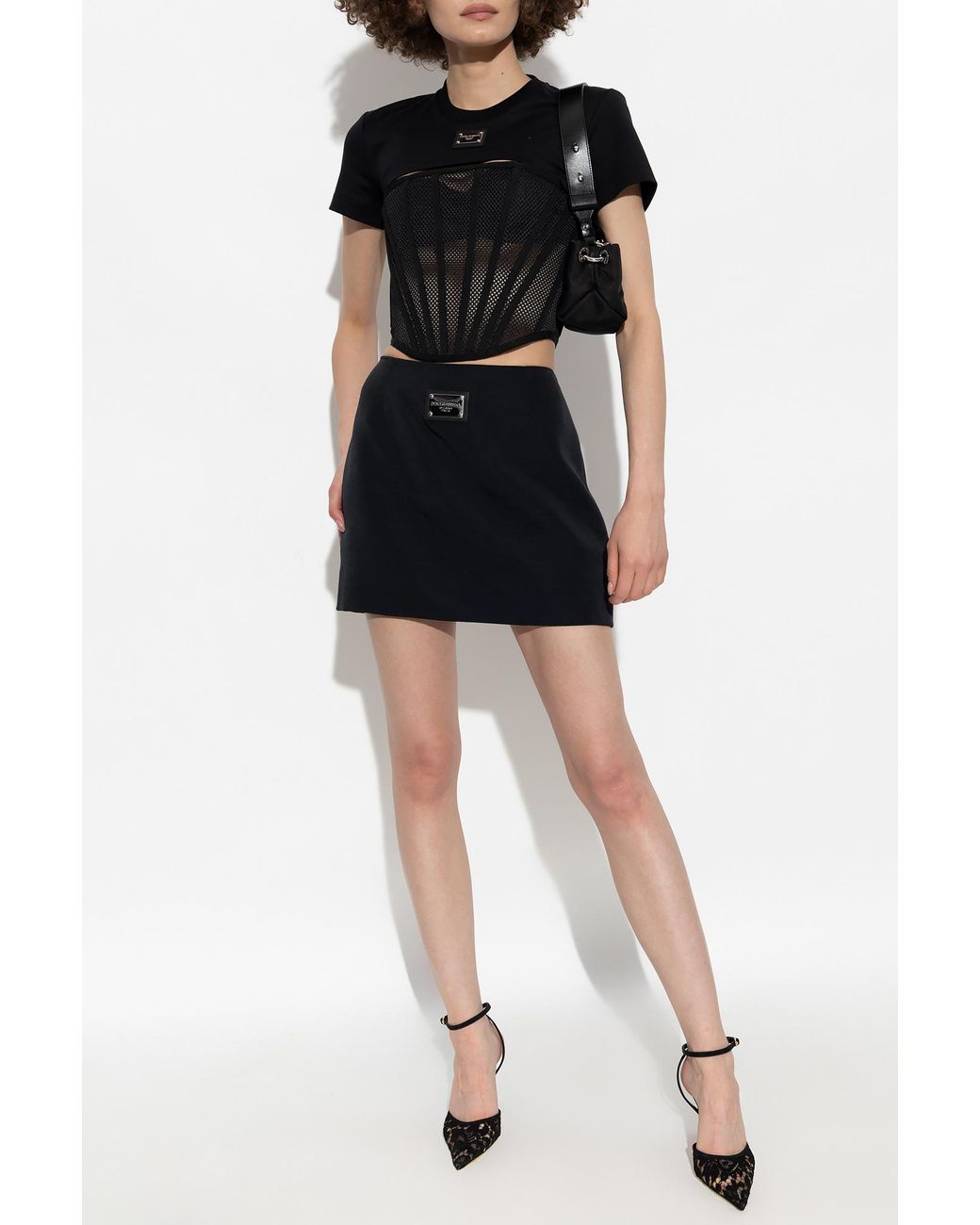 Dolce & Gabbana Black Logo-Plaque Cropped Top
