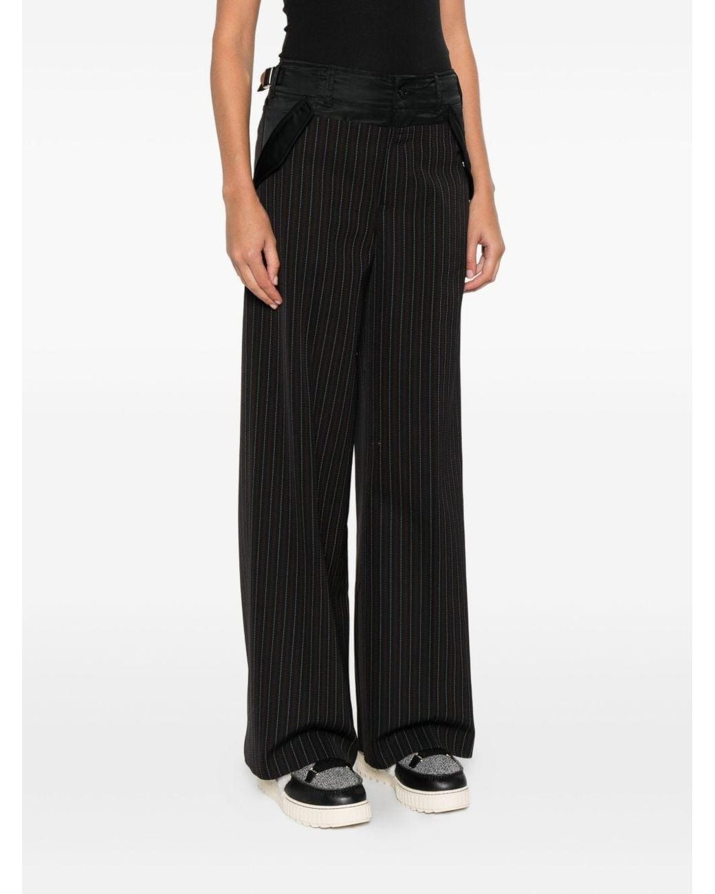 Sacai Black Striped Straight Leg Pants