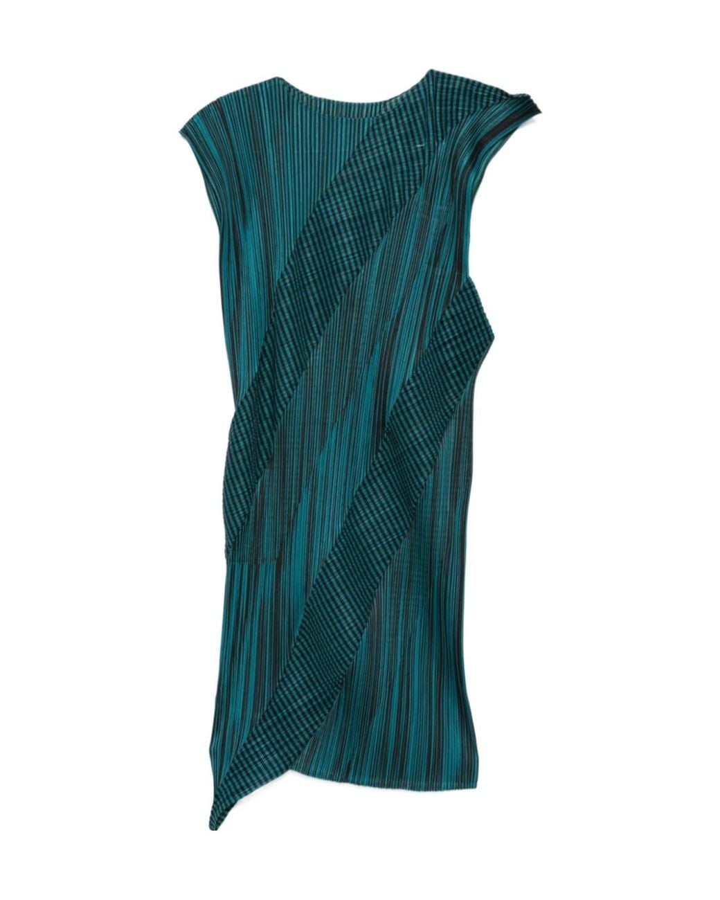 Pleats Please Issey Miyake Green Cosmic Rays Midi Dress