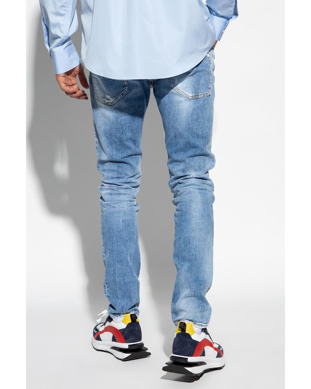 DSquared² Blue Low-Rise Distressed Straight-Leg Jeans for men