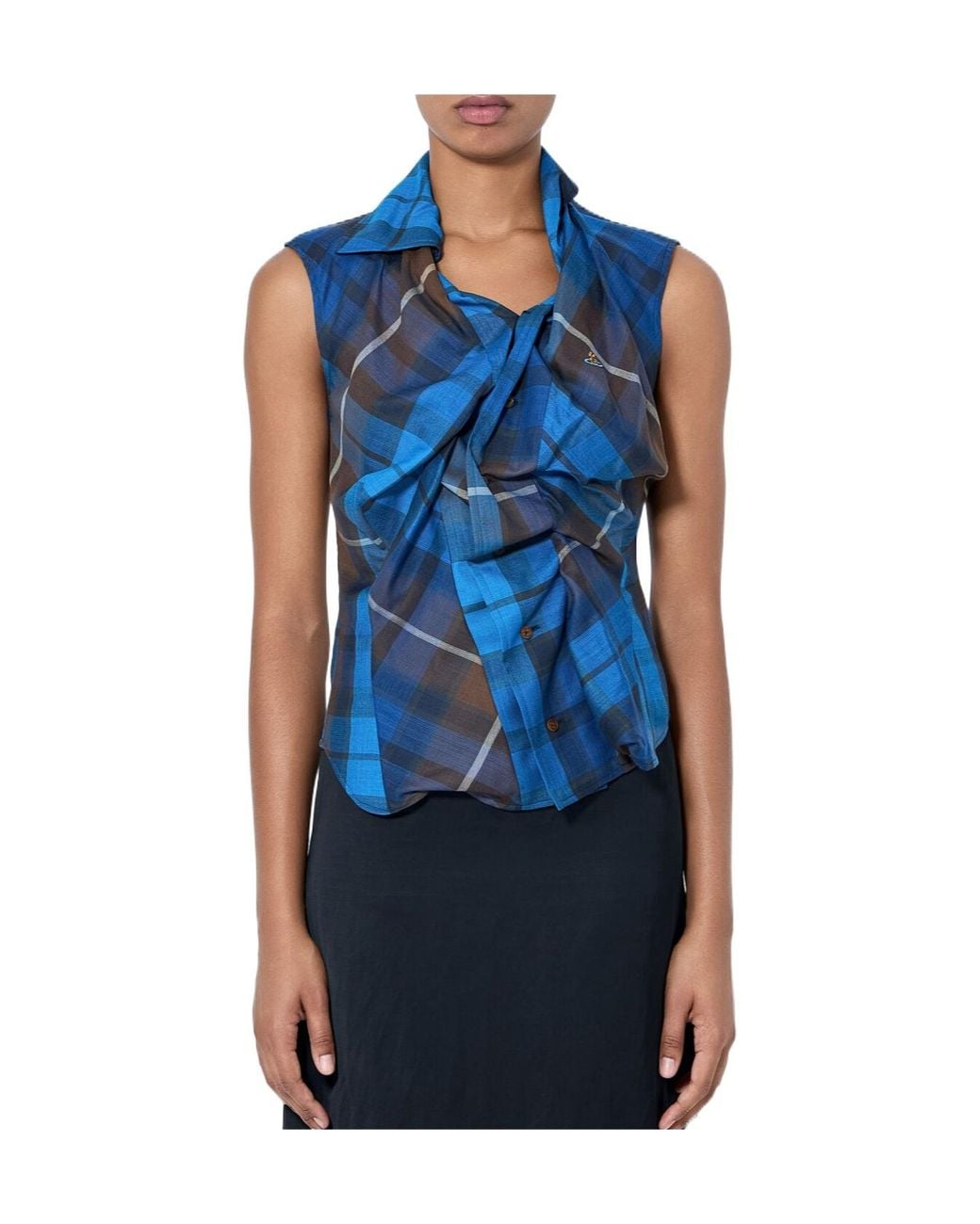 Vivienne Westwood Blue Drunken Sleeveless Check Top