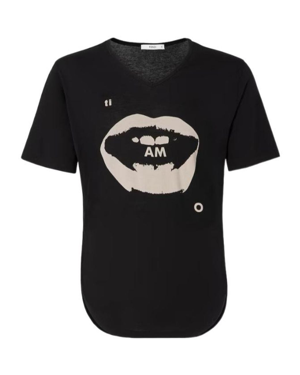Fendi Black Ti Amo Print V-Neck T-Shirt for men