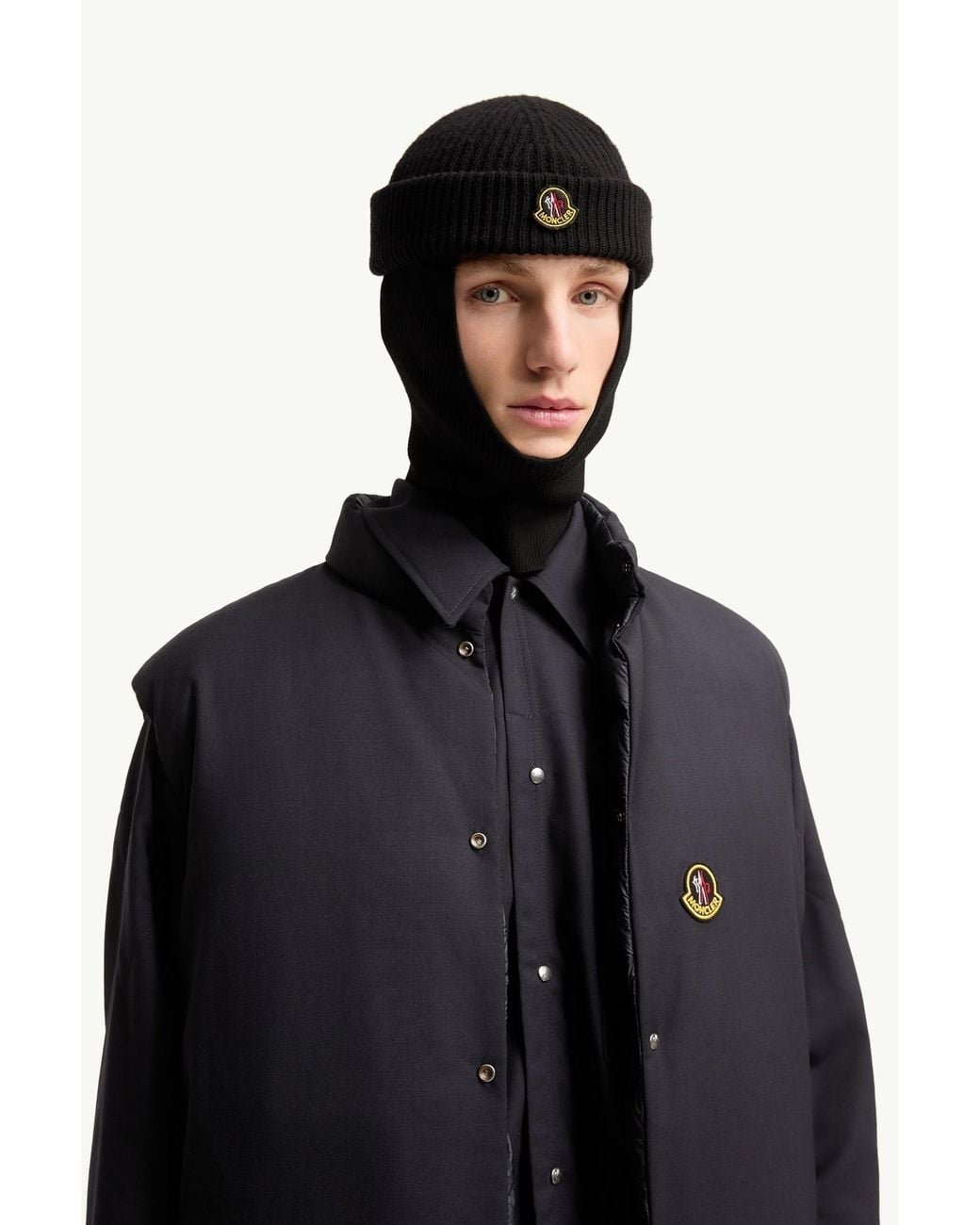Moncler Black Logo Patch Beanie for men