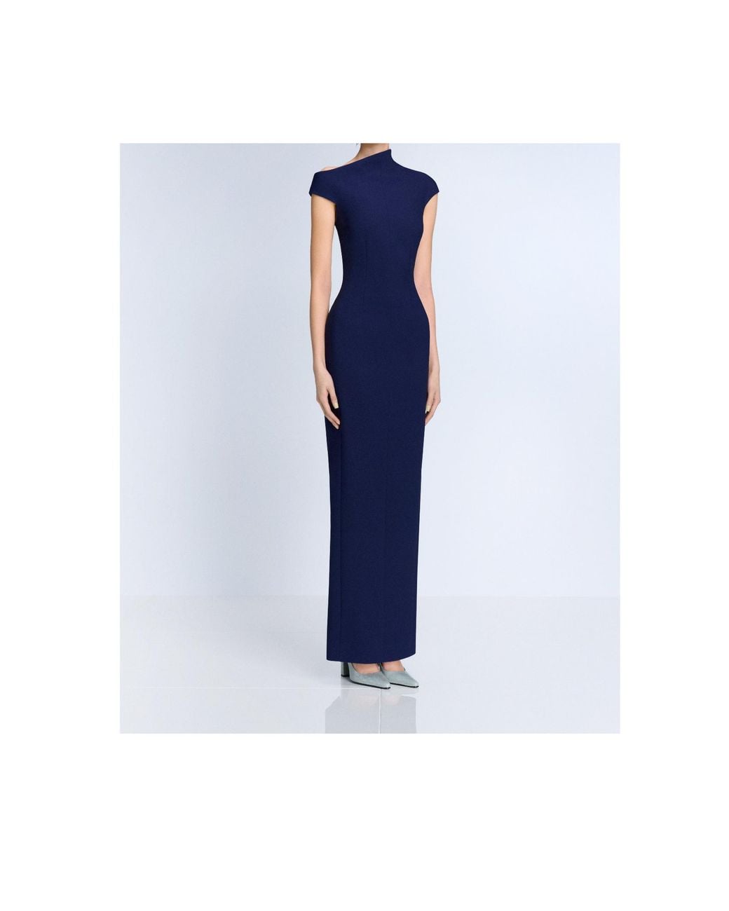 Solace London Blue Arion Asymmetric-Neck Cap-Sleeve Maxi Dress
