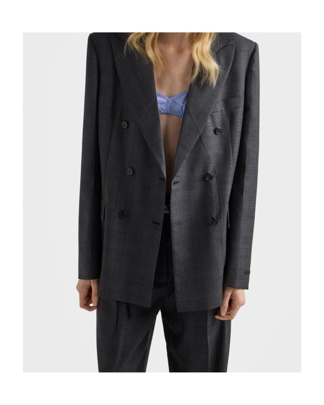 Prada Blue Double-Breasted Belted Blazer
