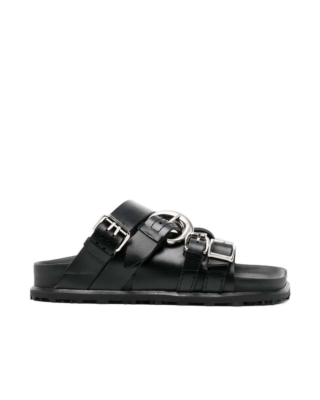 MARINE SERRE Black Buckle Flat Sandals