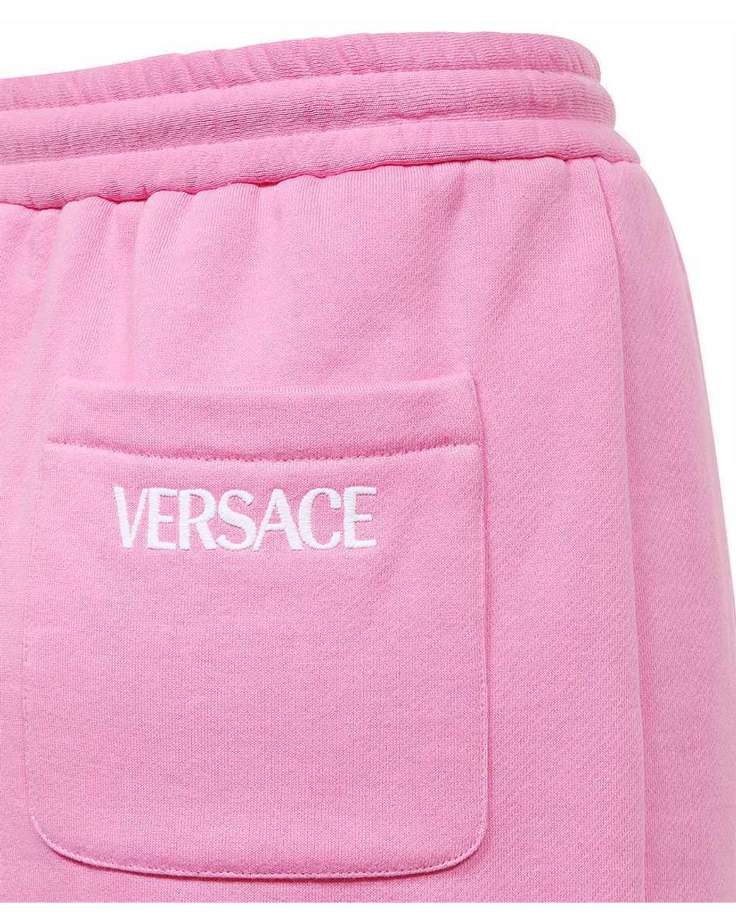 Versace Pink Logo-Print Cotton Miniskirt