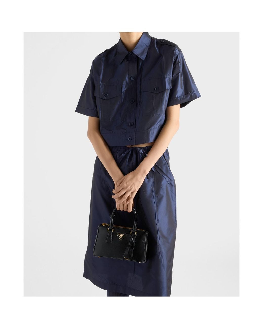 Prada Blue Cropped Taffeta Shirt