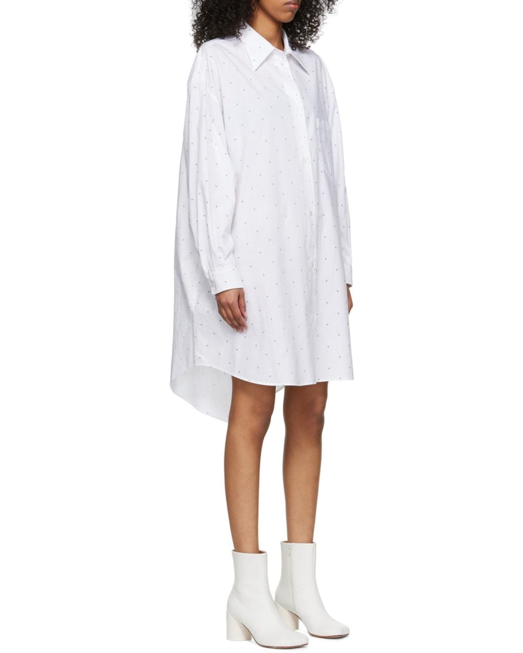 MM6 by Maison Margiela White Polka-Dot Cotton Shirt Dress