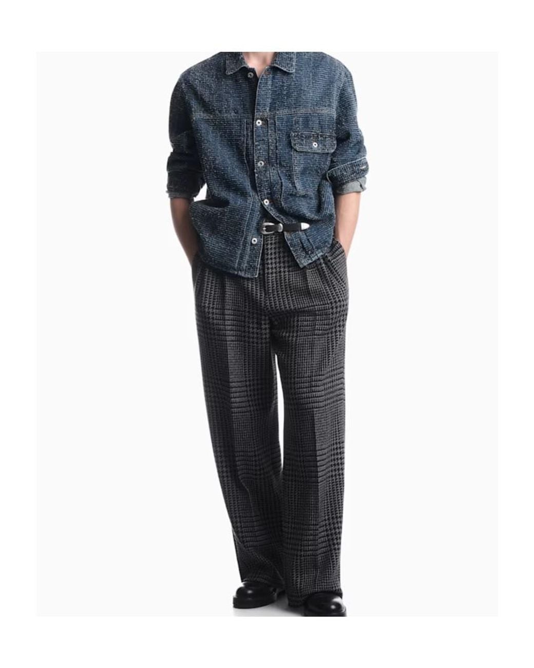 Emporio Armani Gray High-Waisted Pleated Trousers With A Houndstooth Pattern for men