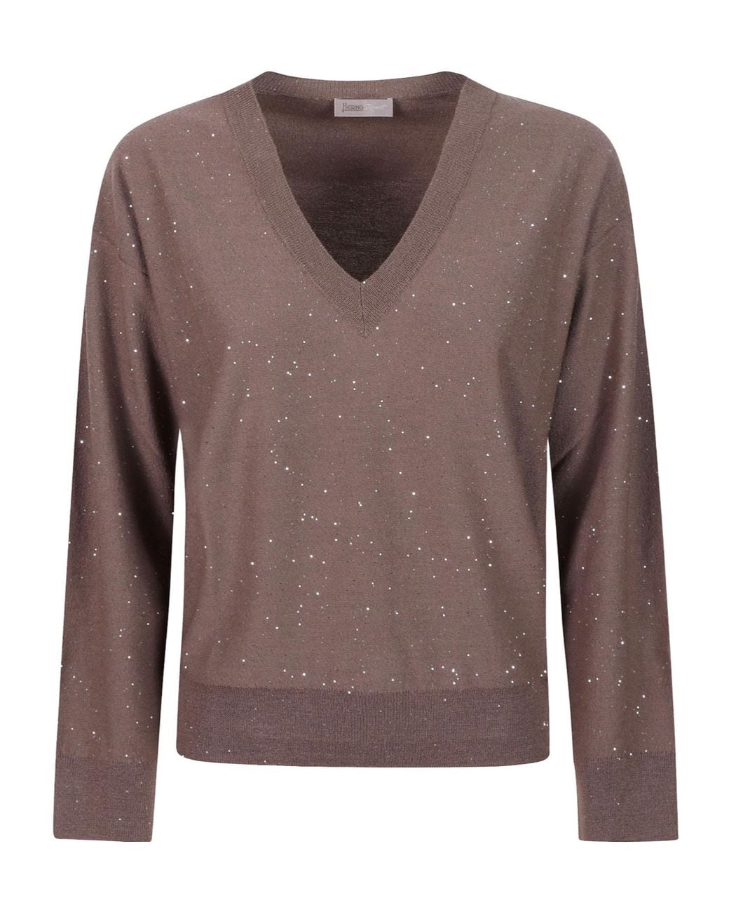 Herno Brown Speckled V-Neck Knitted Jumper