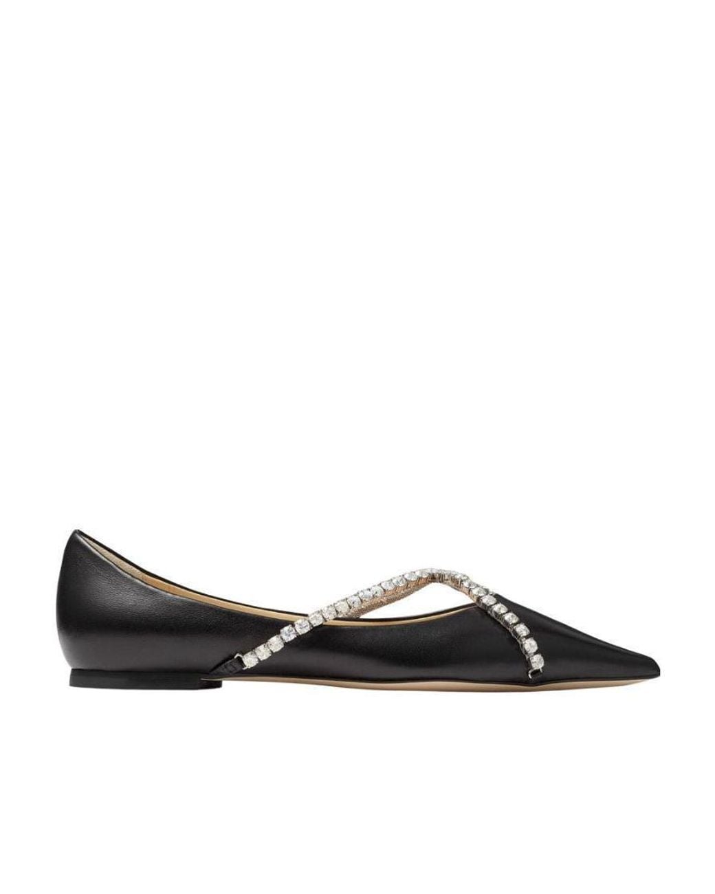 Jimmy Choo Black Flat Shoes With Diamond-Embellished Strap