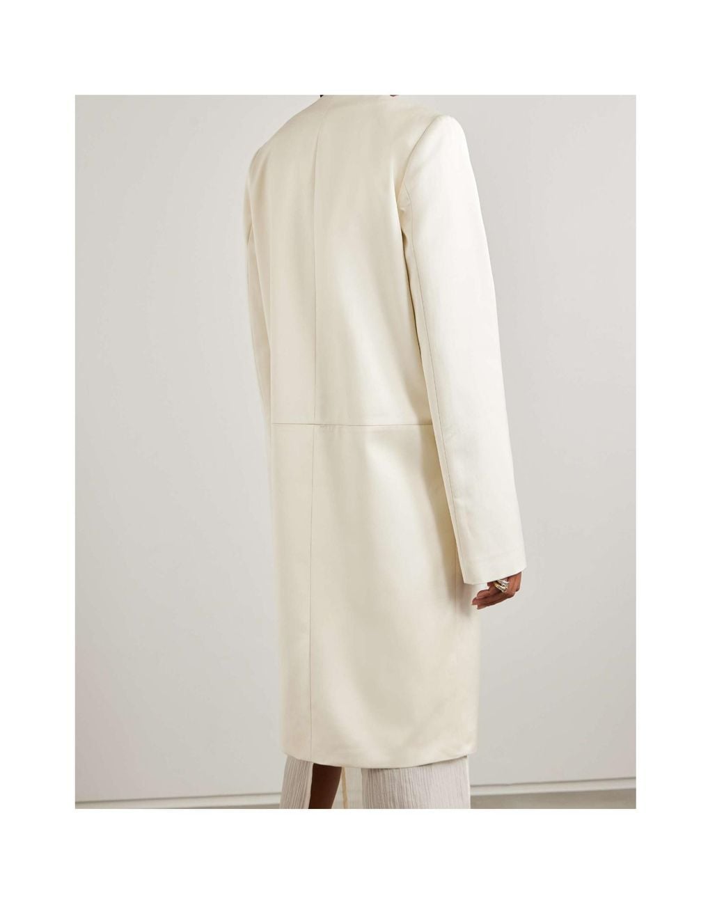 Totême White Collarless Silk Coat