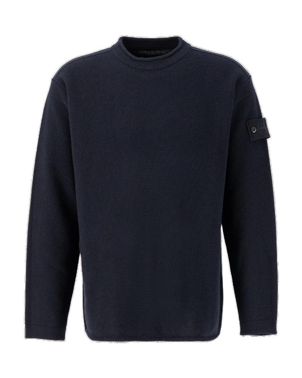 Stone Island Blue Compass-Motif Virgin-Wool Jumper for men