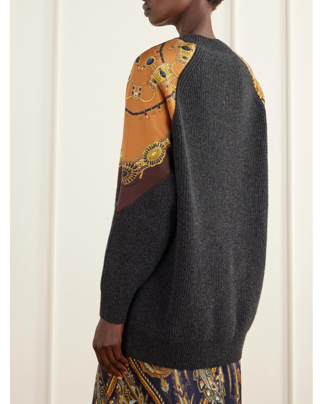 Etro Black Printed Silk-Trimmed Wool And Cashmere-Blend Sweater