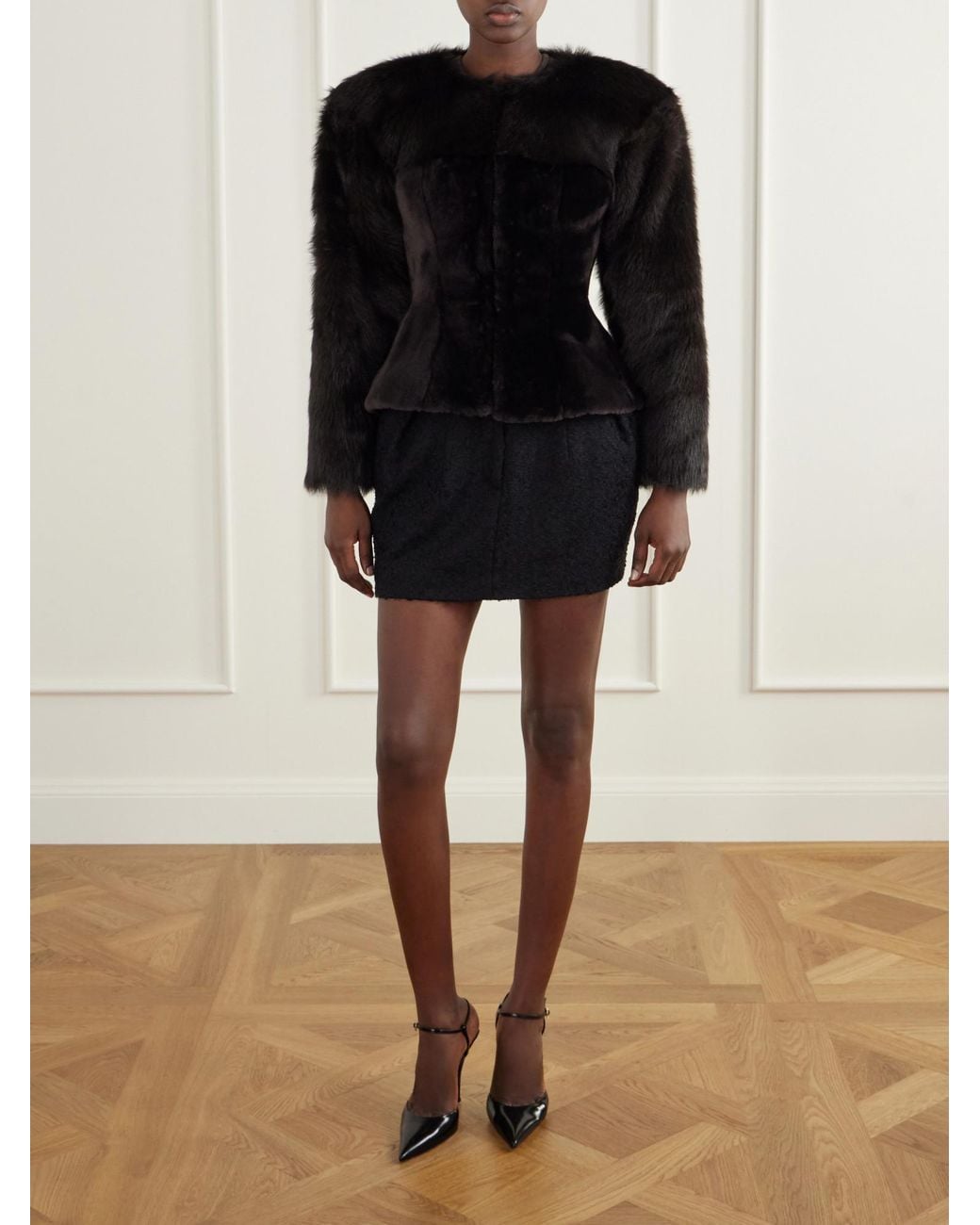 Magda Butrym Black Fitted Faux Fur Jacket