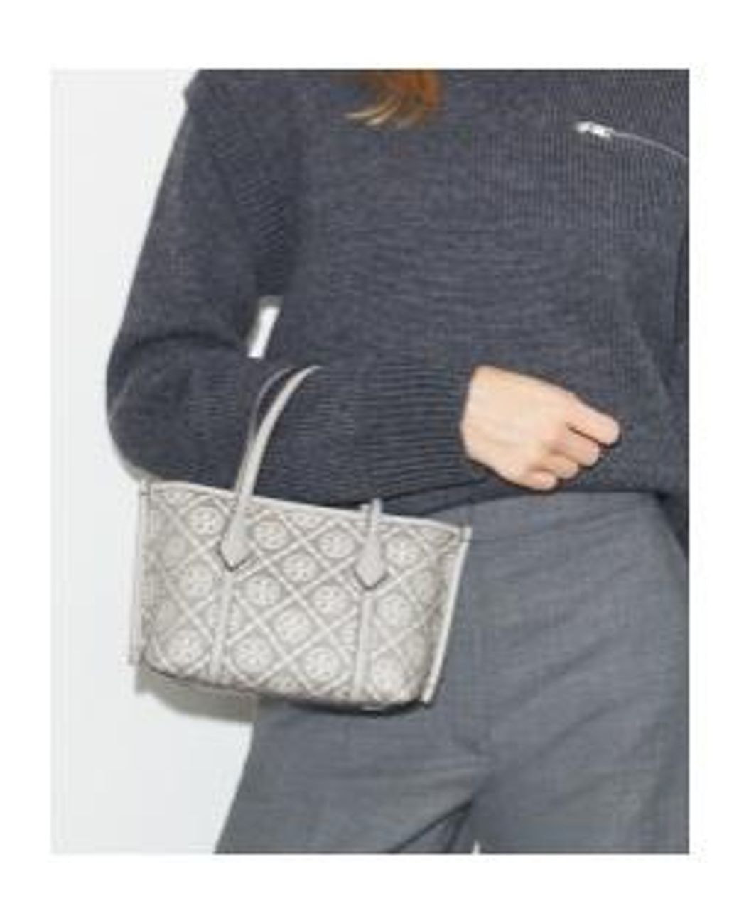 Tory Burch Gray T Monogram Perry Mini Tote