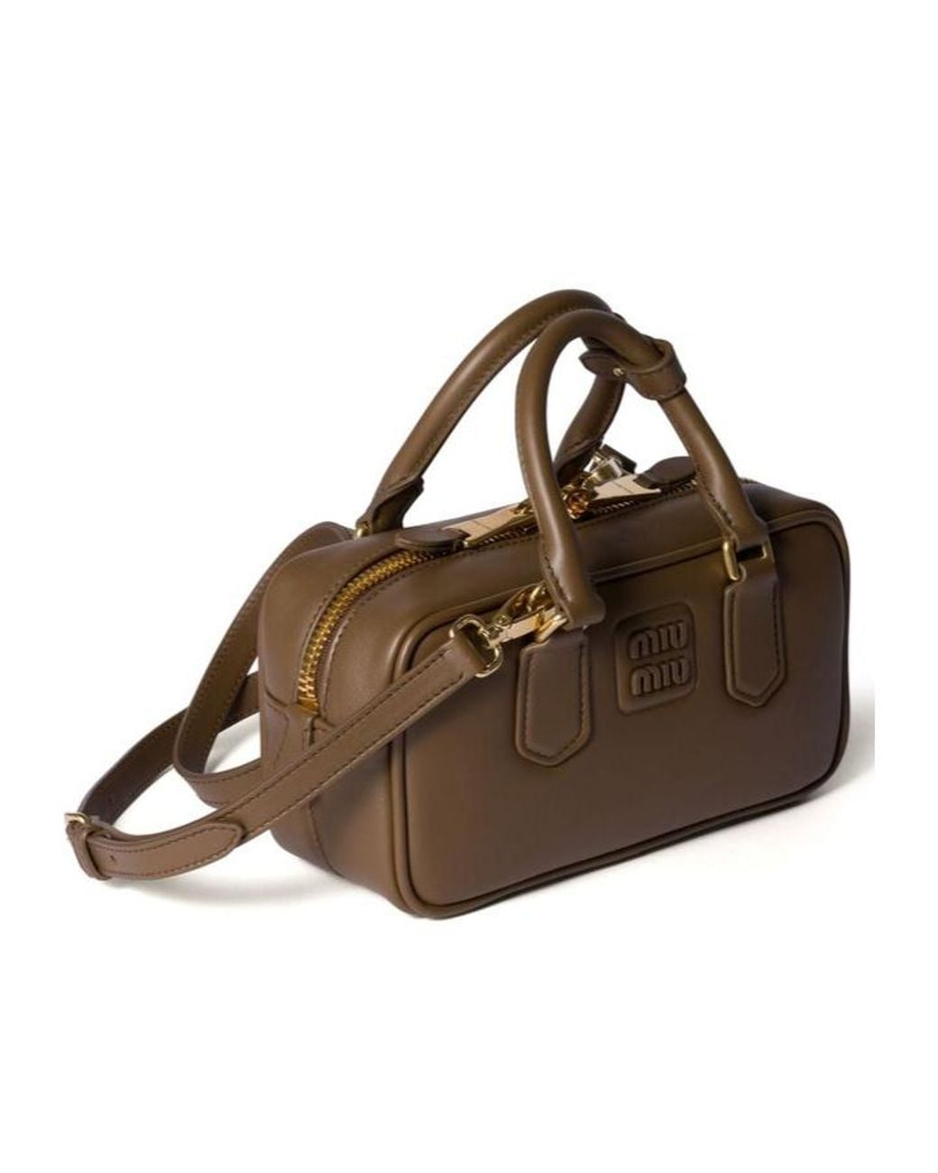 Miu Miu Brown Logo-Embossed Small Tote Bag