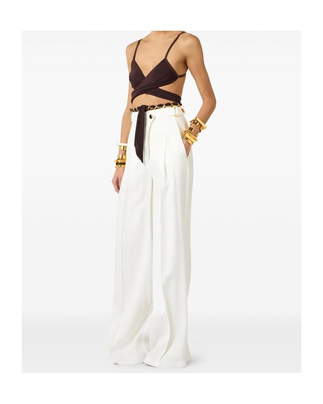 Elisabetta Franchi White High-Waist Wide-Leg Pants