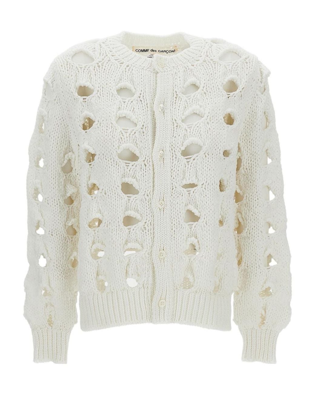 Comme des Garçons White Cut-Out Detailed Crewneck Jumper