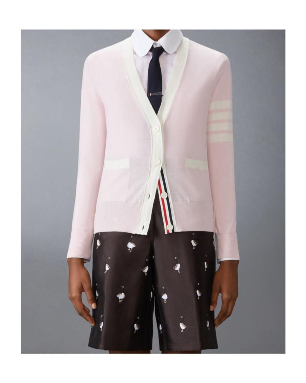 Thom Browne Pink 4-Bar Striped V-Neck Cardigan