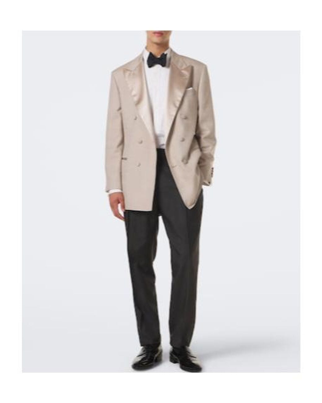 Brunello Cucinelli Natural Patent Lapel Double-Breasted Blazer for men