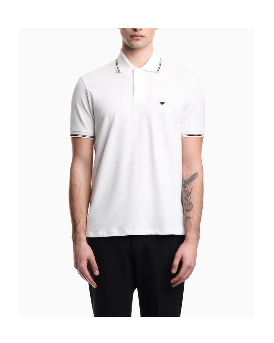 Emporio Armani White Shortsleeve Lapel Shirt for men