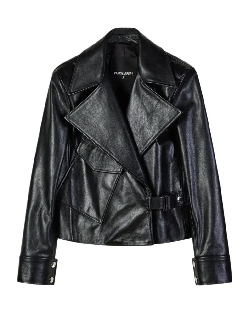 Patrizia Pepe Black Oversized Leather Biker Jacket