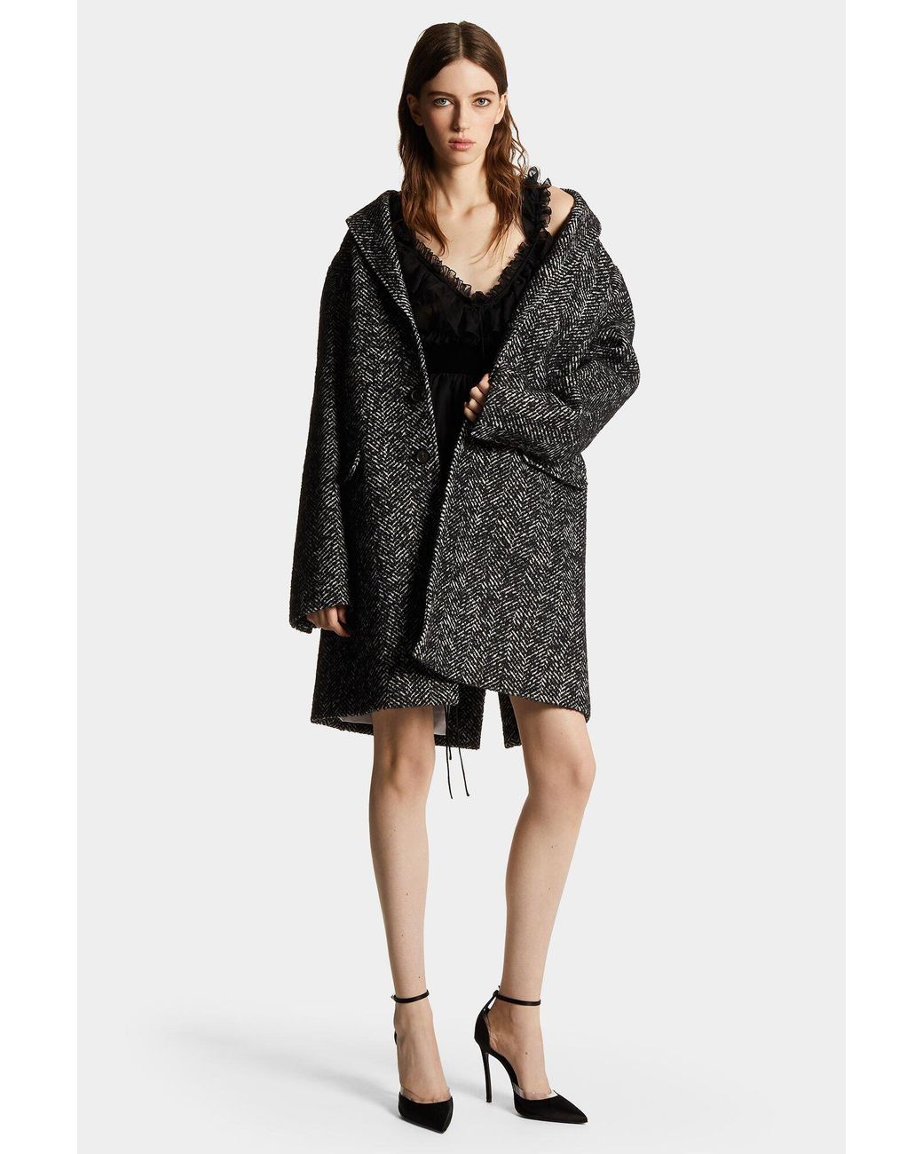 DSquared² Gray Single-Breasted Herringbone Coat