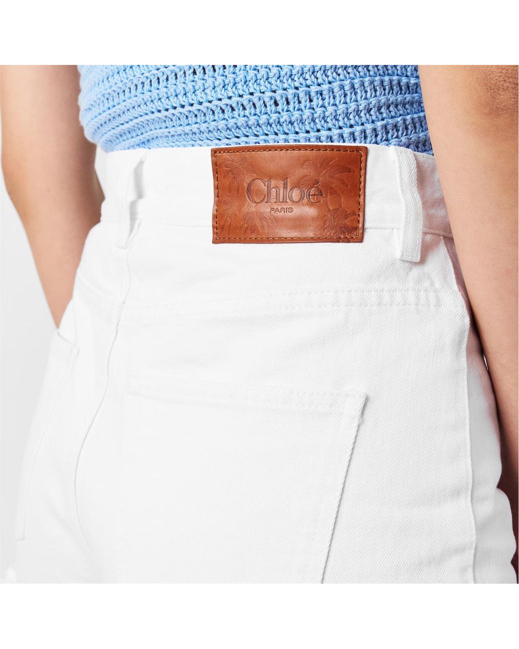 Chloé White Logo-Stamped Denim Shorts